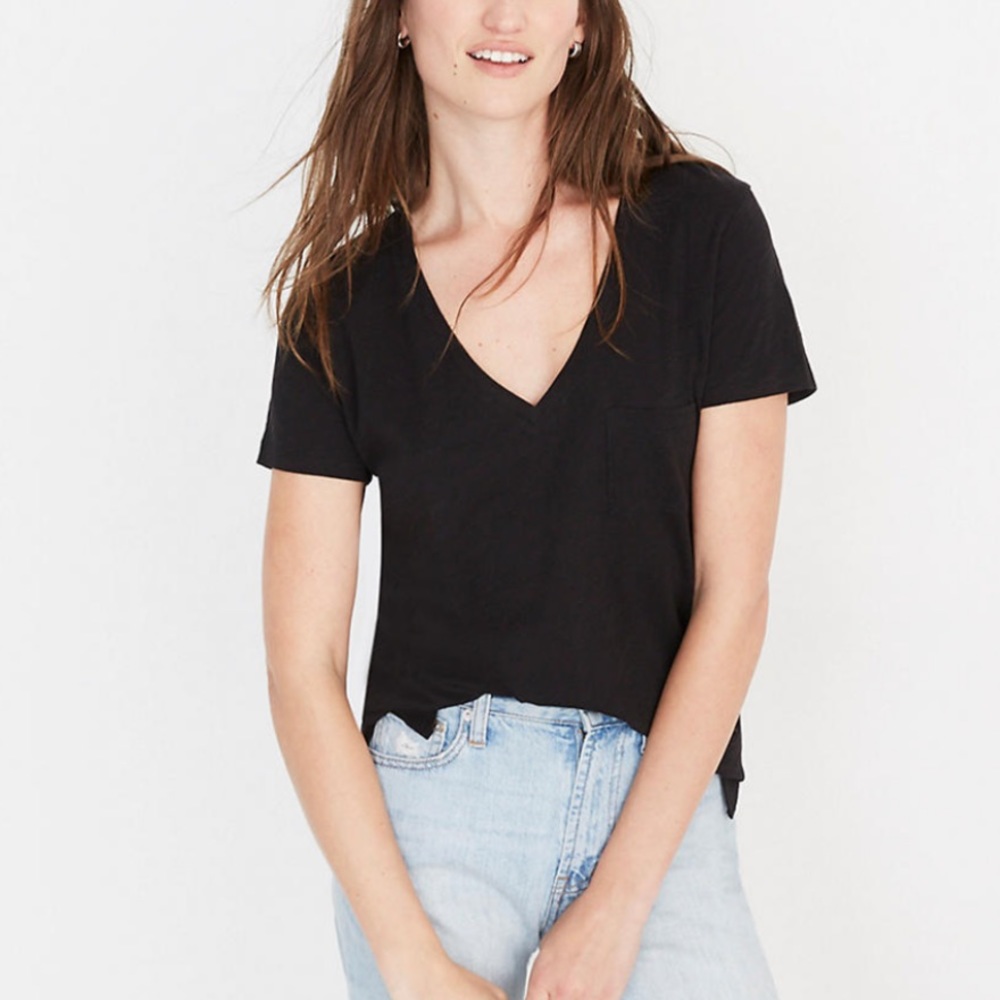 Madewell Black Whisper Cotton V-Neck Pocket Tee
